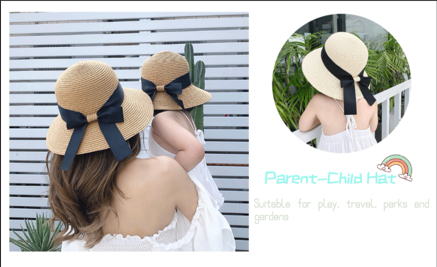 PESAAT Women Summer Straw Hat Bowknot Beach Caps Wide Brim